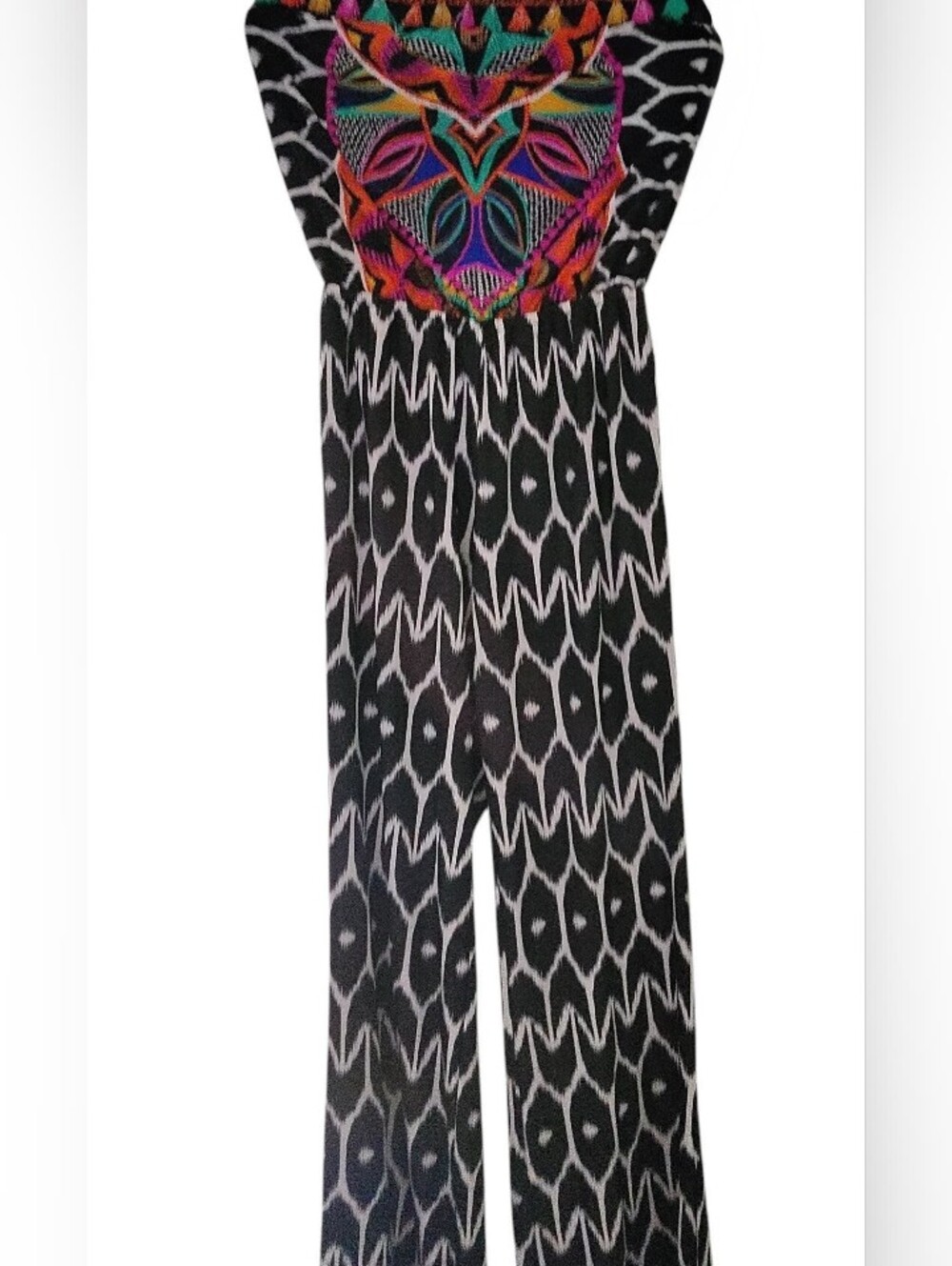 Trina Turk Black Strapless Jumpsuit with Colorful Embroidered Bust Size XS